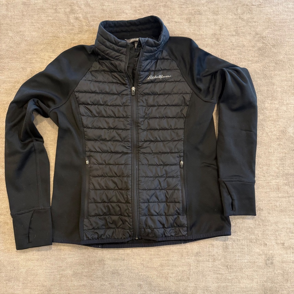 Eddie Bauer Womens Black Puffer Fleece Full Zip Jacket Size L